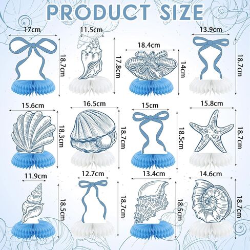 12 Pcs Blue Bow & Seashell Birthday Party Table Decor, Blue Bow Honeycomb Centerpieces, Summer Coastal Beach Party Decor, Starfish Seashell Table Topper for Birthday Bachelorette Bridal Wedding in Kuwait