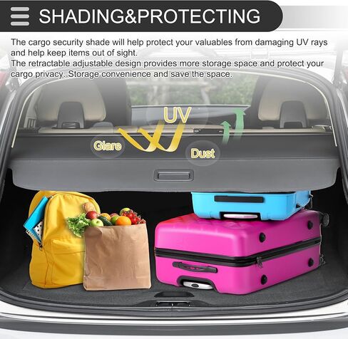Motoforti Car Trunk Retractable Cargo Cover for Mazda CX-7 2007-2012 Rear Trunk Parcel Shelf Luggage Security Shield Shade, Canvas, Carbon Fiber Black in Kuwait