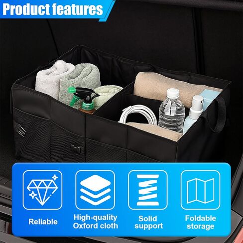 ZIMISI Car Trunk Organizer, Waterproof 600D Oxford Cloth Backseat Car Organizer, Large-capacity Collapsible Multi Compartment Automotive Consoles & Organizers, Travel Accessories for Most Cars (Black) in Kuwait