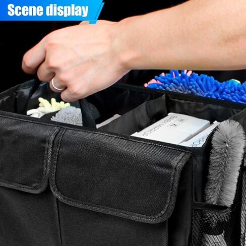 ZIMISI Car Trunk Organizer, Waterproof 600D Oxford Cloth Backseat Car Organizer, Large-capacity Collapsible Multi Compartment Automotive Consoles & Organizers, Travel Accessories for Most Cars (Black) in Kuwait