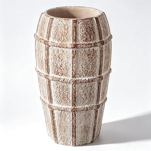 Briful Rustic Terracotta Flower Vase for Home Decor – 9" Brown Farmhouse Textured Barrel-Style Ceramic Vase Vintage Handcrafted Gridded Design for Faux & Dried Flowers Living Room Table Centerpiece in Saudi Arabia