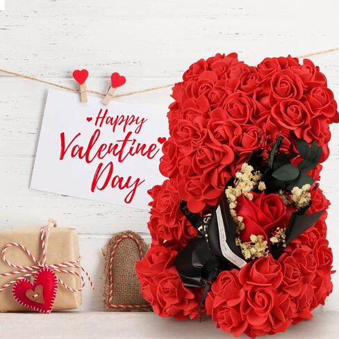 Romantic Valentines Gift for Her,Artificial Rose Teddy Bear with I Love You Necklace in 100 Languages Gift Set, the Perfect Anniversary or Birthday Present for Girlfriend, Wife, or Mom (Pink ) in Saudi Arabia