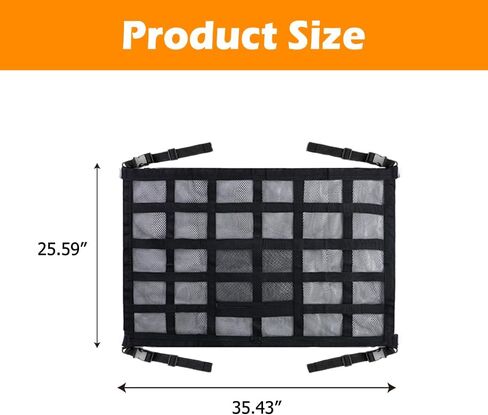 Car Ceiling Cargo Net, 35.4x25.6 Inch Large Overhead Storage Mesh Organizer with 1 Pockets, Double Layer Roof Bag for SUV Van, Camping Overlanding Gear, Adjustable Road Trip Essentials in Kuwait