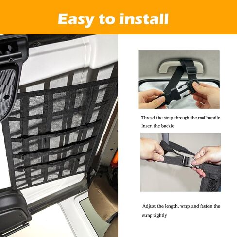 Car Ceiling Cargo Net, 35.4x25.6 Inch Large Overhead Storage Mesh Organizer with 1 Pockets, Double Layer Roof Bag for SUV Van, Camping Overlanding Gear, Adjustable Road Trip Essentials in Kuwait