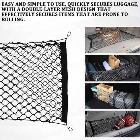 Car Cargo Nets Trunk Organizer, Adjustable Elastic Storage Mesh Double Layer with Hooks, Rear Cargo Net Accessories for Cars Trucks SUVs, Stretchable Heavy Duty Vehicle Organizer 39.4 x 15.7 Inch in Kuwait