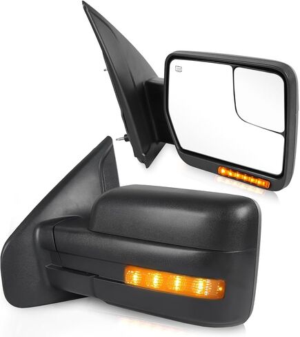 زوج من مرايا السحب الجانبية للسائق والراكب من JDMSPEED متوافقة مع Ford F-150 2004-2014 مع زجاج كهربائي ساخن قابل للطي يدويًا وضوء إشارة الانعطاف (كروم) in Kuwait