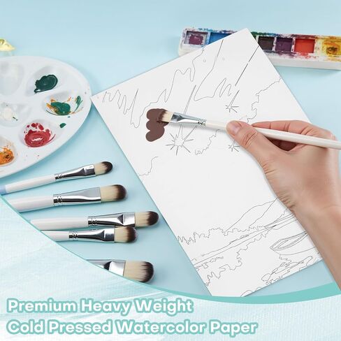 RGBMIX Nature Scenes Watercolor Paper Pad Cotton 140lb/300gsm 12 Sheets Watercolor Coloring Book 9x12'' Pre-Printed Line Art of Aurora, Waterfall, Forest, Glacier for Watercolor, Acrylic, Pencil in Saudi Arabia
