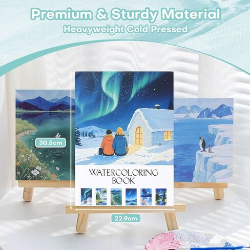 RGBMIX Nature Scenes Watercolor Paper Pad Cotton 140lb/300gsm 12 Sheets Watercolor Coloring Book 9x12'' Pre-Printed Line Art of Aurora, Waterfall, Forest, Glacier for Watercolor, Acrylic, Pencil in Saudi Arabia