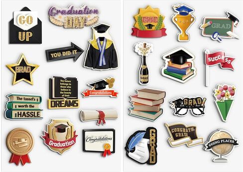 24 Pcs 3D Graduation Stickers Die-Cut Layer & Glitter Scrapbook Sticker Sheets, Graduate Theme Double Layer Dimensional Stickers for Card, Journaling, Scrapbooking, Vision Board, DIY Crafts in Kuwait