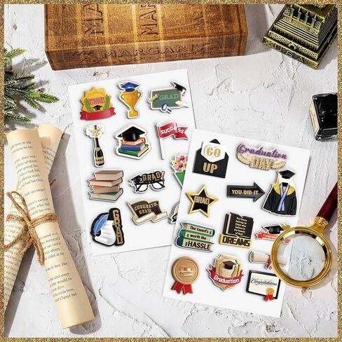 24 Pcs 3D Graduation Stickers Die-Cut Layer & Glitter Scrapbook Sticker Sheets, Graduate Theme Double Layer Dimensional Stickers for Card, Journaling, Scrapbooking, Vision Board, DIY Crafts in Kuwait