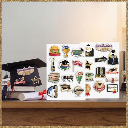 24 Pcs 3D Graduation Stickers Die-Cut Layer & Glitter Scrapbook Sticker Sheets, Graduate Theme Double Layer Dimensional Stickers for Card, Journaling, Scrapbooking, Vision Board, DIY Crafts in Kuwait