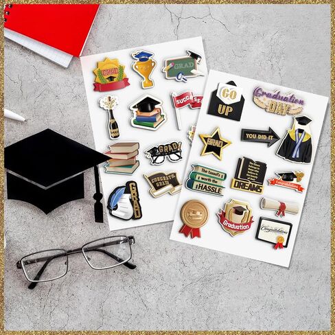 24 Pcs 3D Graduation Stickers Die-Cut Layer & Glitter Scrapbook Sticker Sheets, Graduate Theme Double Layer Dimensional Stickers for Card, Journaling, Scrapbooking, Vision Board, DIY Crafts in Kuwait