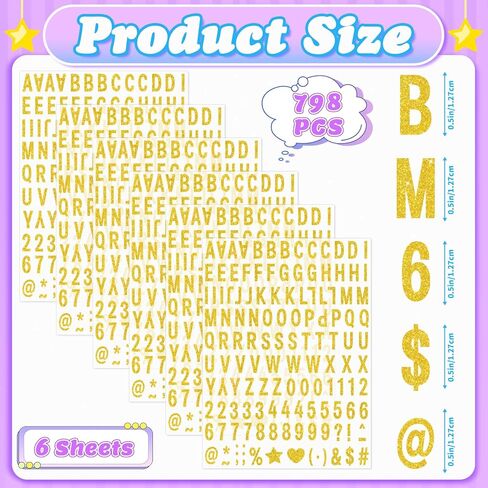 6 Sheets Gold Letter Stickers Glitter Alphabet Stickers 0.5 Inch Small Self-Adhesive ABC Number Stick on Letters for Graduation Cap Scrapbooking Notebook DIY Crafts Art Making Label Sign Decor (Gold) in Kuwait