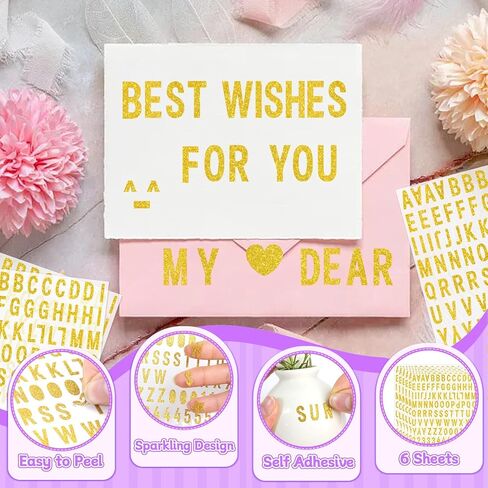 6 Sheets Gold Letter Stickers Glitter Alphabet Stickers 0.5 Inch Small Self-Adhesive ABC Number Stick on Letters for Graduation Cap Scrapbooking Notebook DIY Crafts Art Making Label Sign Decor (Gold) in Kuwait