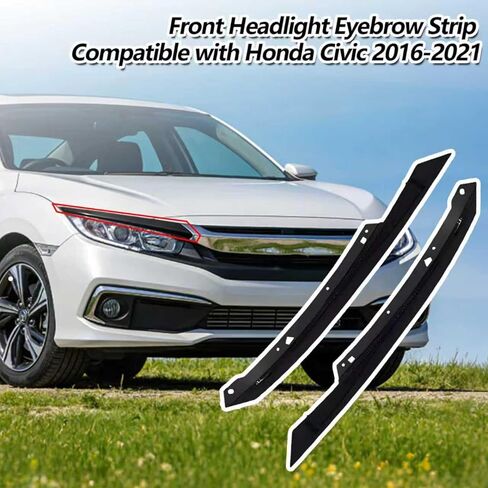 1 Set Fit for Honda Civic 2016-2021 Front Headlight Eyelid Molding Trim Eyebrow Strip, Driver and Passenger Side Head Light Bumper Molding Trim Cover Eyebrow Decoration Bezel for HO1212117 HO1213117 in Saudi Arabia