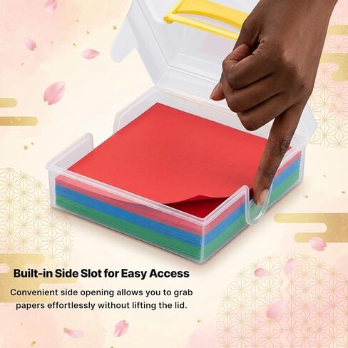 Japanese Origami Paper Storage Box - Made in Japan - Holds 400 Sheets of 6x6 Inch (15cm) Paper - Clear Plastic Craft Organizer with Easy Access Side Slots - Multi-Purpose Container in Saudi Arabia