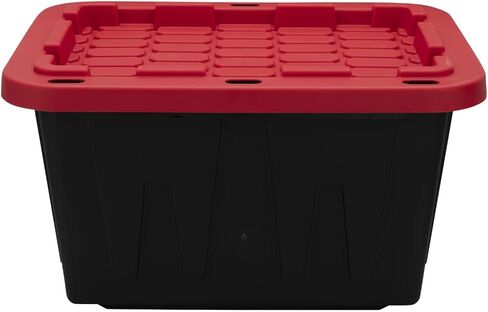 12 Gallon Small Storage Bin with Snap Lid, Black and Red, Heavy Duty Plastic Storage Container in Saudi Arabia