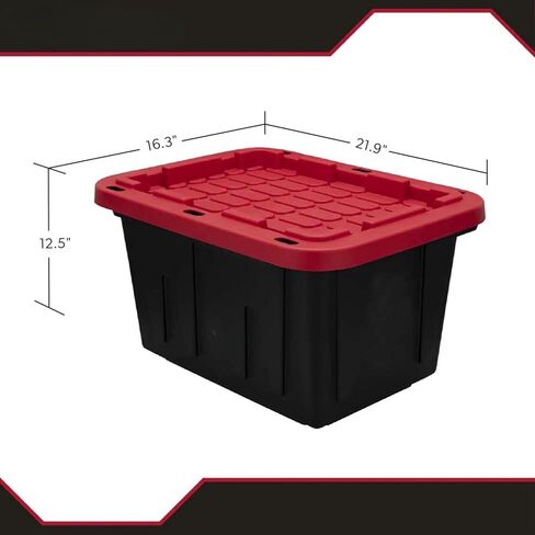 12 Gallon Small Storage Bin with Snap Lid, Black and Red, Heavy Duty Plastic Storage Container in Saudi Arabia