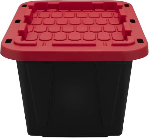 12 Gallon Small Storage Bin with Snap Lid, Black and Red, Heavy Duty Plastic Storage Container in Saudi Arabia