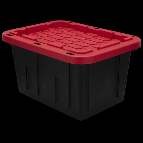 12 Gallon Small Storage Bin with Snap Lid, Black and Red, Heavy Duty Plastic Storage Container in Saudi Arabia
