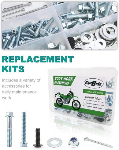 120 PCS Body Work Bolt Kit Fit for KLX650 KMX125 KLX250 KLX250S KLX110 KLX300 KLX140L KLX450R KLX230 KLX125 KLX400R KMX 200 KLX150 KLX140RL KLX300R Body Screw Bolts Fasteners Screws Set in Kuwait