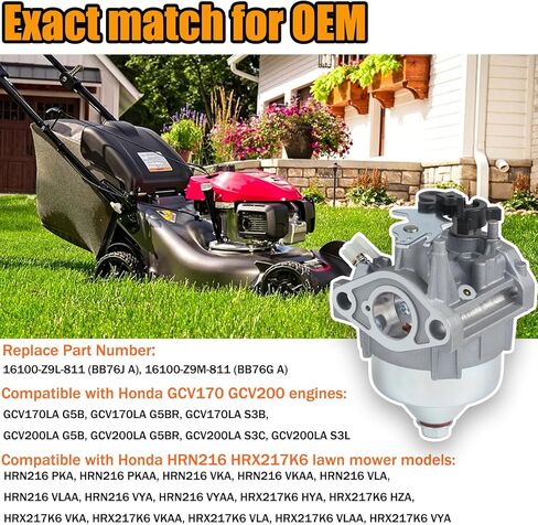 GCV170 Carburetor for Honda GCV200 HRN216 Lawn Mower HRX217K6 Pressure Washer Engine Compatible with GCV170LA S3B GCV200LA S3C Engine Replace 16100-Z9L-811 in Saudi Arabia