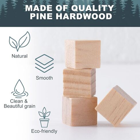 60 Pcs Unfinished Wood Blocks for Crafts, 0.5inch/1.25cm Mini Natural Pine Wood Cubes, Blank Square Wooden Blocks for DIY Dice STEM Building Stacking Decorating in Kuwait