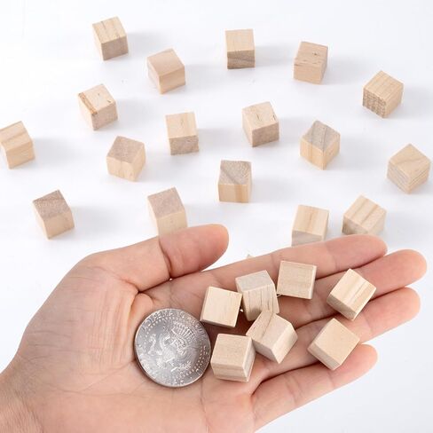 60 Pcs Unfinished Wood Blocks for Crafts, 0.5inch/1.25cm Mini Natural Pine Wood Cubes, Blank Square Wooden Blocks for DIY Dice STEM Building Stacking Decorating in Kuwait