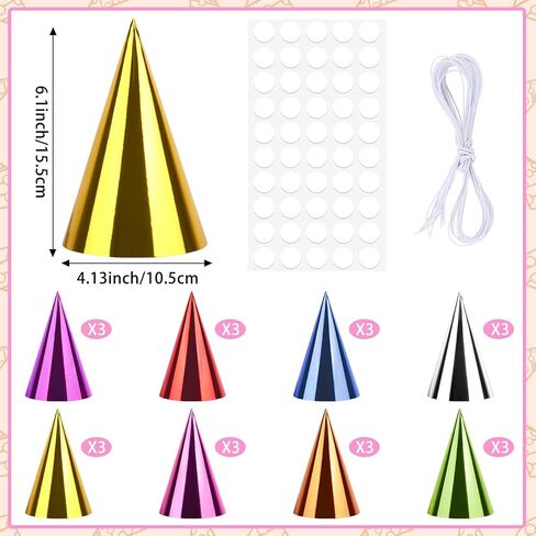 24PCS Colorful Birthday Party Hats Mini Party Hats for Adults Small Metallic Foil Cone Hat for Birthday Carnival Party Supplies, Accessories in Saudi Arabia