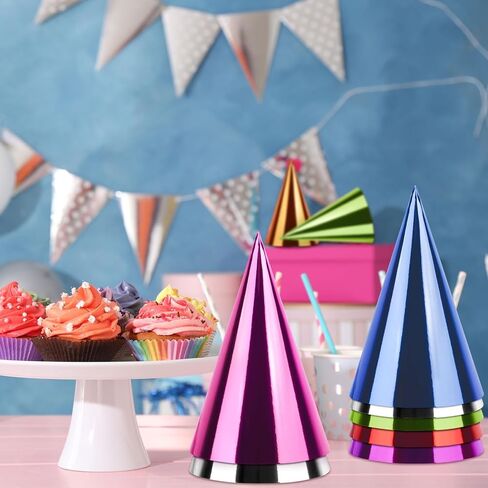 24PCS Colorful Birthday Party Hats Mini Party Hats for Adults Small Metallic Foil Cone Hat for Birthday Carnival Party Supplies, Accessories in Saudi Arabia