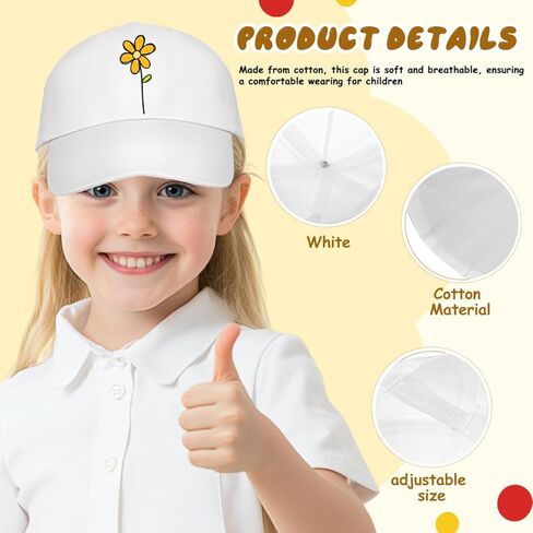 NUOBESTY 12-Pack Kids DIY قبعات البيسبول القبعات البيضاء الفارغة لرسم الكتابة على الجدران في الهواء الطلق المشاريع الفنية الرياضية 10.62X7.08X4.72In لينة تنفس in Kuwait