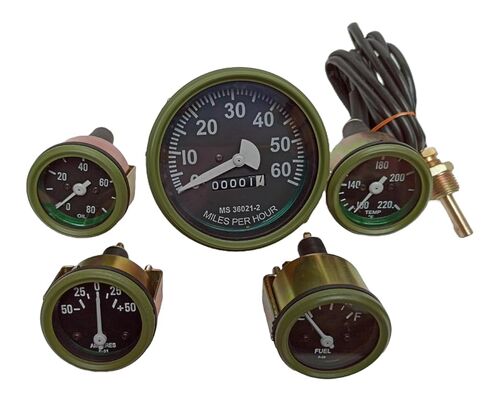 مجموعة قياسات تناسب Willys CJ GPW Ford Jeeps Speedomer Temp Oil Amp Fuel Gauge Black Olive Green Bezel 60 ميلاً في الساعة in Kuwait