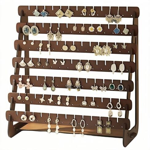 YZ BY YIZHE Solid Wood Earring Organizer Multi-Layer Display Rack for Earrings, Necklaces, Bracelets Jewelry Storage Holder for Dresser, Countertop Rustic Farmhouse Decor (9.84" x 4.33" Brown) in Kuwait