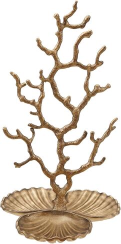 Creative Co-Op Metal Coral-Shaped Jewelry Holder with Shell Base and 3 Sections, Antique Brass Finish in Kuwait