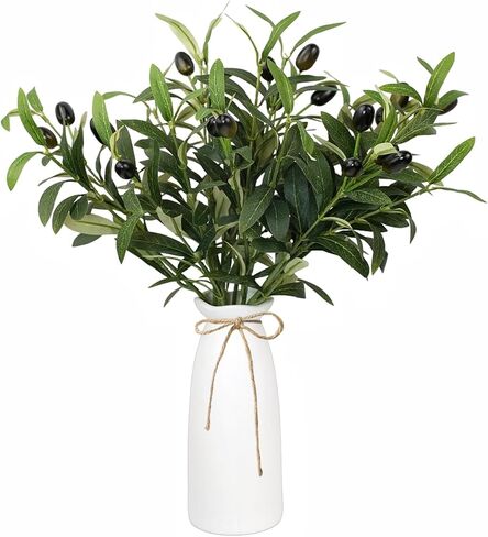 YELIKIT Artificial Plants Olive Branch in Ceramic Vase, 16.9" /41 CM Fake Plant Greenery Stems with Olive Branches Faux Eucalyptus Stems for Home Office Farmhouse Wedding Table Centerpiece Decor in Saudi Arabia