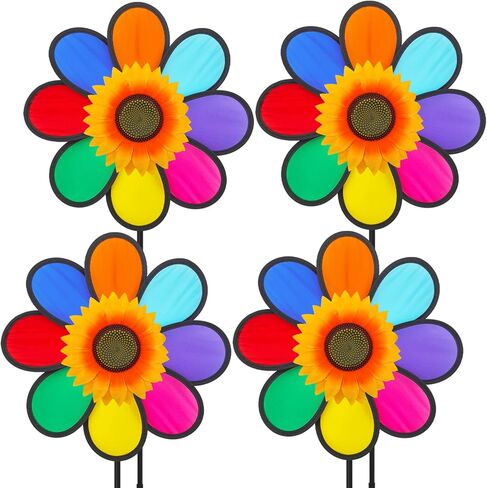 4PCS Sunflower Colorful Wind Spinners, Whirligigs Wind Spinner, 12.4inch Garden Windmill Spinner, DIY Pinwheel Craft Lawn Courtyard Outdoor Decoration in Saudi Arabia