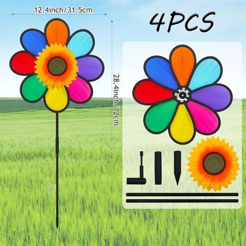 4PCS Sunflower Colorful Wind Spinners, Whirligigs Wind Spinner, 12.4inch Garden Windmill Spinner, DIY Pinwheel Craft Lawn Courtyard Outdoor Decoration in Saudi Arabia
