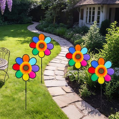 4PCS Sunflower Colorful Wind Spinners, Whirligigs Wind Spinner, 12.4inch Garden Windmill Spinner, DIY Pinwheel Craft Lawn Courtyard Outdoor Decoration in Saudi Arabia
