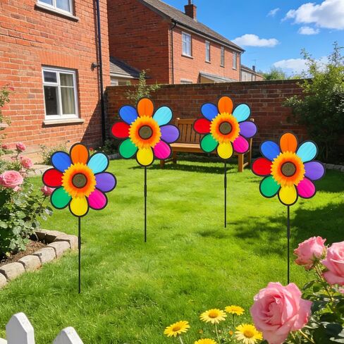 4PCS Sunflower Colorful Wind Spinners, Whirligigs Wind Spinner, 12.4inch Garden Windmill Spinner, DIY Pinwheel Craft Lawn Courtyard Outdoor Decoration in Saudi Arabia