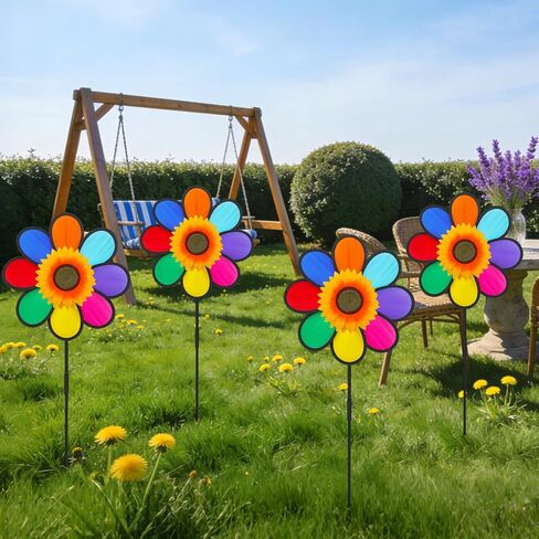 4PCS Sunflower Colorful Wind Spinners, Whirligigs Wind Spinner, 12.4inch Garden Windmill Spinner, DIY Pinwheel Craft Lawn Courtyard Outdoor Decoration in Saudi Arabia