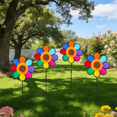 4PCS Sunflower Colorful Wind Spinners, Whirligigs Wind Spinner, 12.4inch Garden Windmill Spinner, DIY Pinwheel Craft Lawn Courtyard Outdoor Decoration in Saudi Arabia
