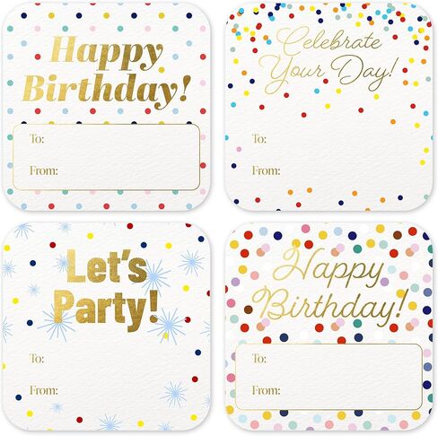 Mobiusea Creation Polka Dot Happy Birthday Stickers | 60pcs 2" Waterproof to and from Stickers for Gifts | Gold Foil Birthday Gift Tags for Presents, Party Favors, Treat Bags, Birthday Decorations in Kuwait