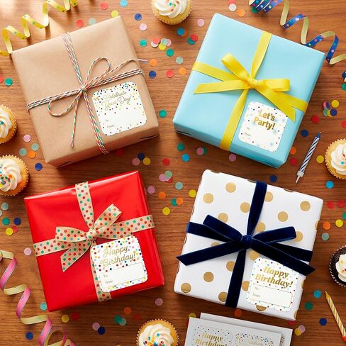 Mobiusea Creation Polka Dot Happy Birthday Stickers | 60pcs 2" Waterproof to and from Stickers for Gifts | Gold Foil Birthday Gift Tags for Presents, Party Favors, Treat Bags, Birthday Decorations in Kuwait