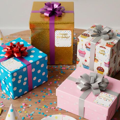 Mobiusea Creation Polka Dot Happy Birthday Stickers | 60pcs 2" Waterproof to and from Stickers for Gifts | Gold Foil Birthday Gift Tags for Presents, Party Favors, Treat Bags, Birthday Decorations in Kuwait