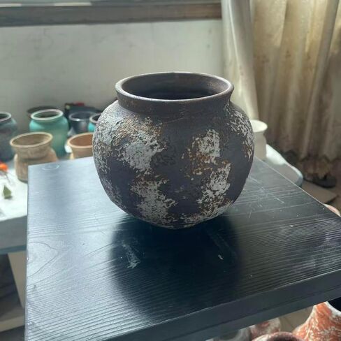 مزهرية سيراميك دائرية ريفية، مزهرية زهرة المزرعة مزهرية فخارية من الطين مصنوعة يدويًا لديكور المنزل، ديكور غرفة المعيشة من الطين العتيق، غرفة النوم، المدخل، الطاولة، الرف (أبيض بني، 5.8) in Kuwait