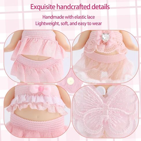 4 Sets Angel Doll Clothes, 4 Style Delicate Mini Clothing Set Include Top and Skirt for 3in/7.62cm Adult Collectible Doll Gifts Display and Decoration Accessories (Cherry Blossom Angel) in Kuwait