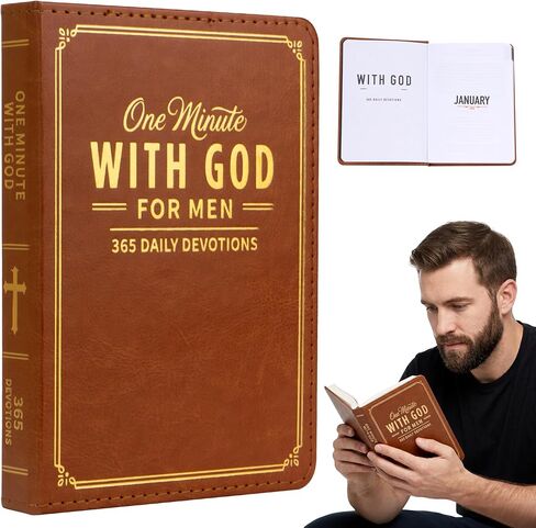 One Minute with God for Men, 2026 New Daily Devotional - Prayer Journal, with 365 Days Bible Reading Plan One Minute, with God Compact Bible Brown Leather Book Gifts for Men's Christmas Day in Kuwait