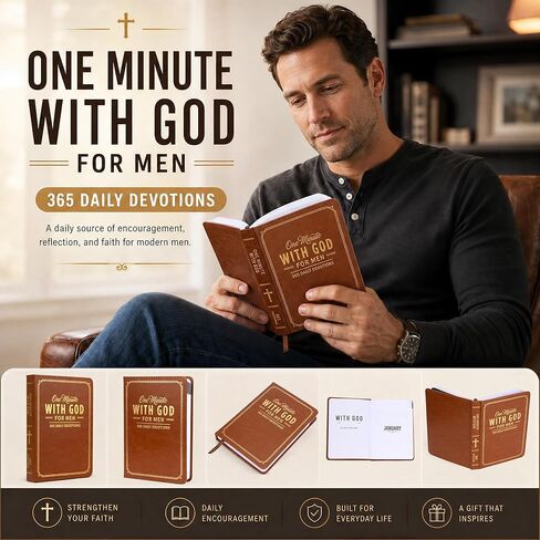 One Minute with God for Men, 2026 New Daily Devotional - Prayer Journal, with 365 Days Bible Reading Plan One Minute, with God Compact Bible Brown Leather Book Gifts for Men's Christmas Day in Kuwait