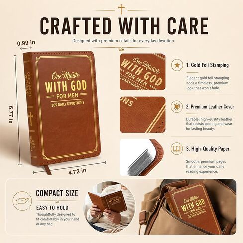 One Minute with God for Men, 2026 New Daily Devotional - Prayer Journal, with 365 Days Bible Reading Plan One Minute, with God Compact Bible Brown Leather Book Gifts for Men's Christmas Day in Kuwait