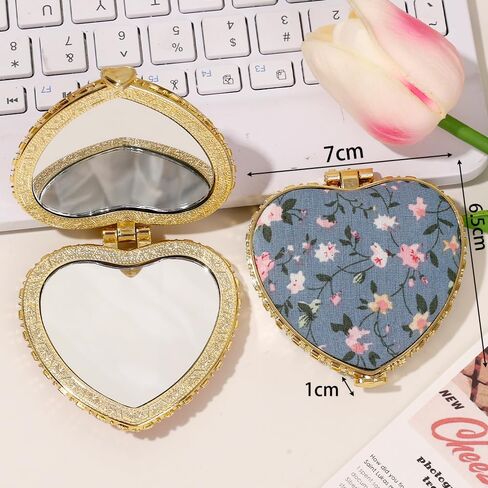 Compact Pocket Fold Small Mirror Portable Two-Side Folding Vintage-Inspired Fabric-Covered Mirror Women Cosmetic Mirrors (White) in Saudi Arabia